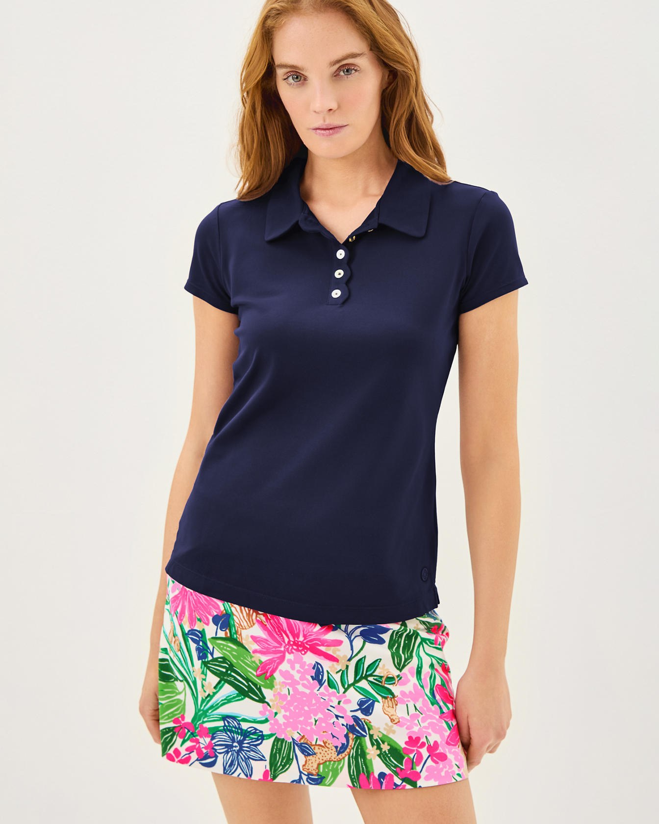 UPF 50+ Luxletic Frida Scallop Polo Top