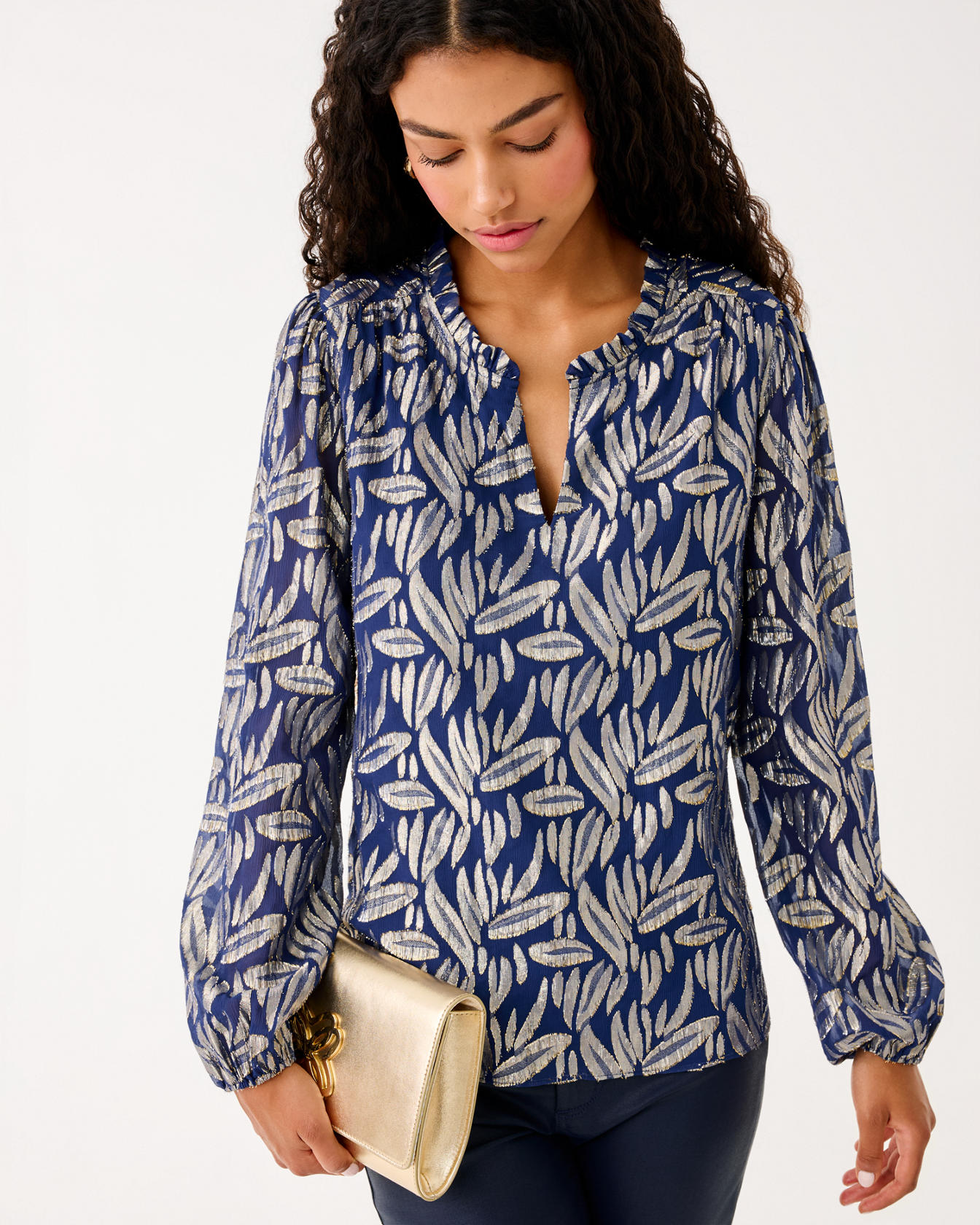 Giana Long Sleeve Silk Top - Image 21