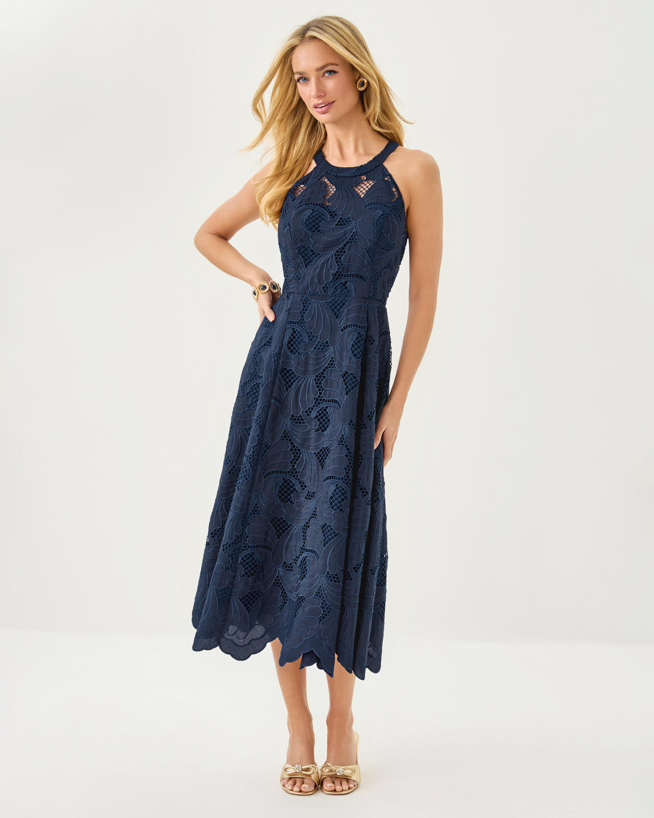 Denise Lace Halter Midi Dress - Image 14