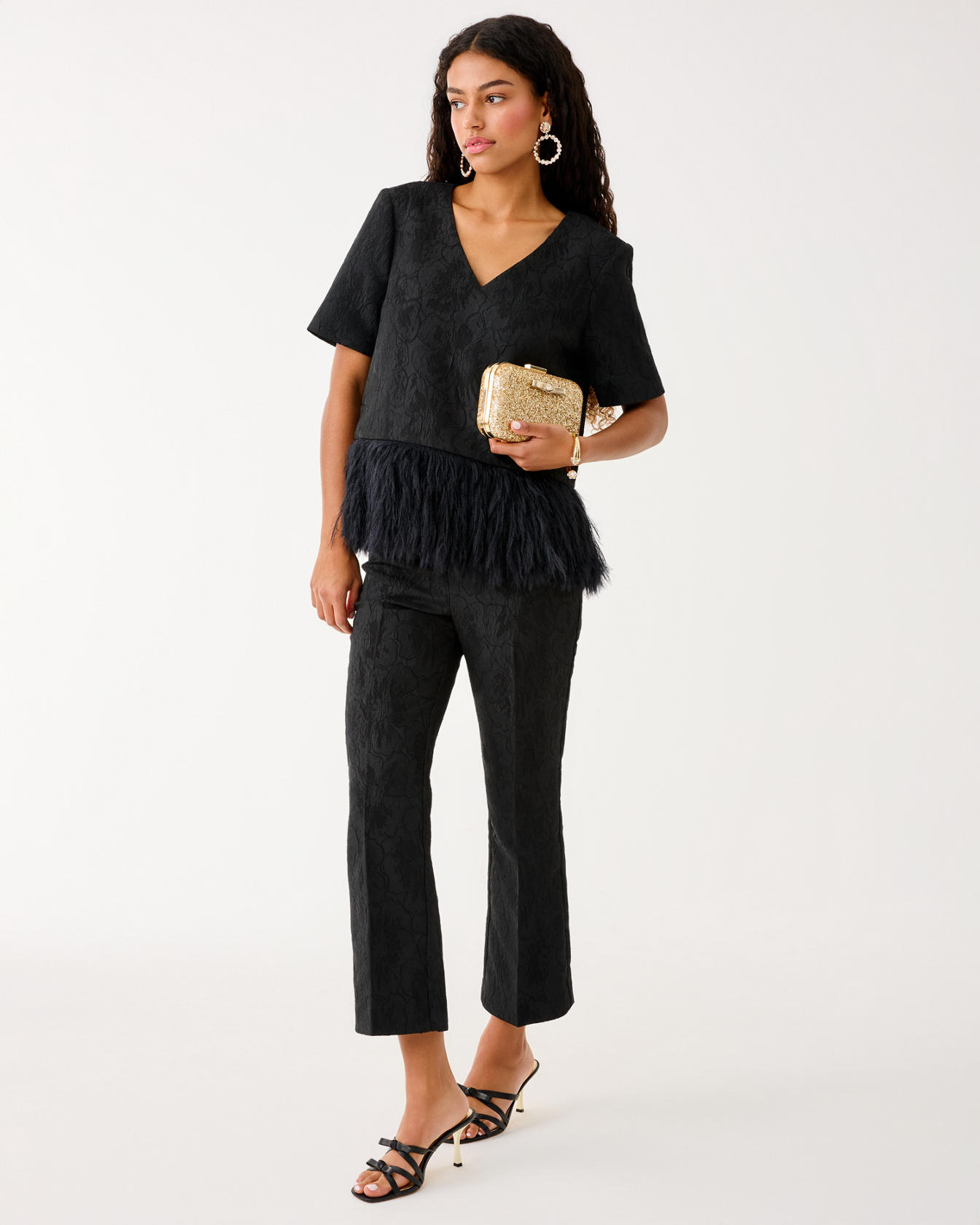 27" Jarrae Jacquard High Rise Crop Flare Pant